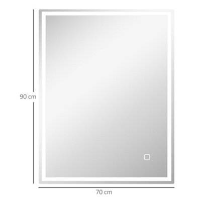kleankin 90 x 70 cm Illuminated Bathroom Mirror, LED Lights, 3 Colours, Defogging Film