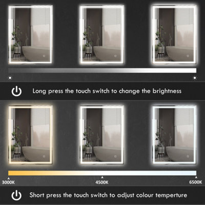 kleankin 90 x 70 cm Illuminated Bathroom Mirror, LED Lights, 3 Colours, Defogging Film