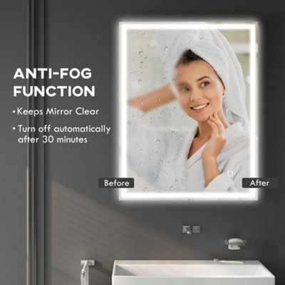 kleankin 90 x 70 cm Illuminated Bathroom Mirror, LED Lights, 3 Colours, Defogging Film