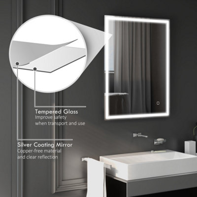 kleankin 90 x 70 cm Illuminated Bathroom Mirror, LED Lights, 3 Colours, Defogging Film