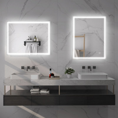 kleankin 90 x 70 cm Illuminated Bathroom Mirror, LED Lights, 3 Colours, Defogging Film