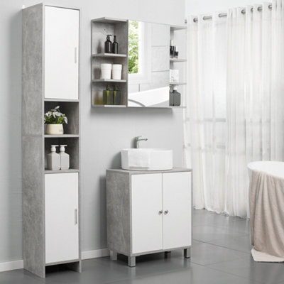 kleankin Bathroom Cabinet Cupboard Shelving Storage Unit w/ Doors & 6 ...