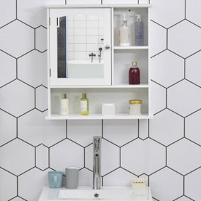 kleankin Bathroom Cabinet, Wall Mount Storage Organizer with Mirror, Adjustable Shelf for Kitchen, Bedroom, White