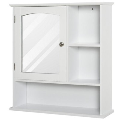 kleankin Bathroom Cabinet, Wall Mount Storage Organizer with Mirror, Adjustable Shelf for Kitchen, Bedroom, White
