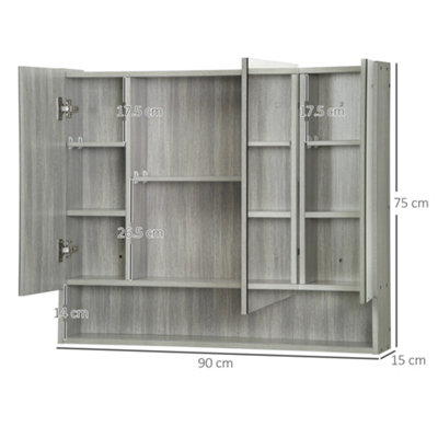kleankin Bathroom Cabinet Wall Mounted Mirror Storage Adjustable Shelves Grey