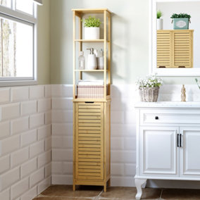kleankin Bathroom Floor Cabinet Narrow Tallboy w/ 3 Shelves Cupboard Natural