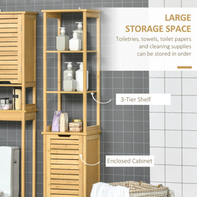 kleankin Bathroom Floor Cabinet Narrow Tallboy w/ 3 Shelves Cupboard Natural