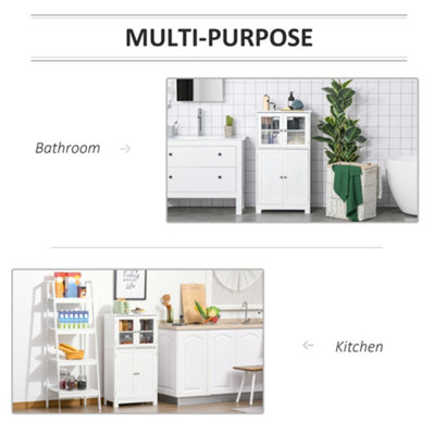 kleankin Bathroom Floor Storage Cabinet Standing Unit Kitchen Cupboard W/ Doors