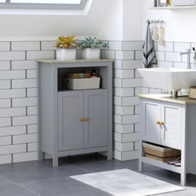 kleankin Bathroom Floor Storage Cabinet Standing Unit W/ Doors Adjustable Shelf