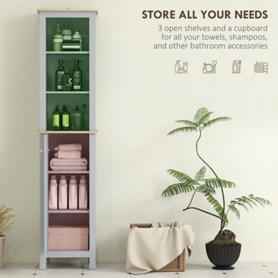 thumbnail image 2 of Kleankin Bathroom Floor Tall Cabinet Storage Unit – Grey, 6 Shelves, Adjustable, Beadboard Door 2 of 6