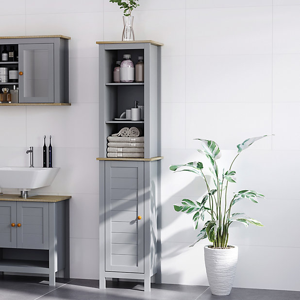 Kleankin Bathroom Floor Tall Cabinet Storage Unit With Cupboard Adjule Shelf Diy At B Q