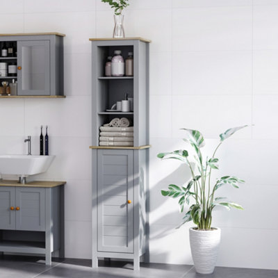 kleankin Bathroom Floor Tall Cabinet Storage Unit with Cupboard Adjustable Shelf