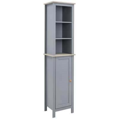 kleankin Bathroom Floor Tall Cabinet Storage Unit with Cupboard Adjustable Shelf