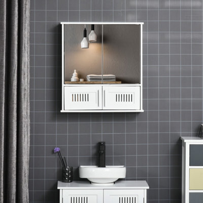 kleankin Bathroom Mirror Cabinet Wall Mount Storage Unit Double Doors, White