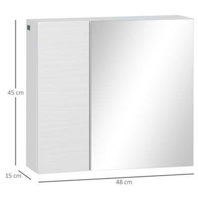 Kleankin Bathroom Wall-Mounted Mirror Cabinet With Double Door & Adjustable Shelves - White, 54cm X 15cm X 55cm, Modern