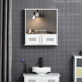 kleankin Bathroom Mirror Cabinet, Wall Mounted Storage Cupboard with Double Doors and Adjustable Shelf, White