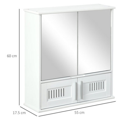 kleankin Bathroom Mirror Cabinet, Wall Mounted Storage Cupboard with Double Doors and Adjustable Shelf, White