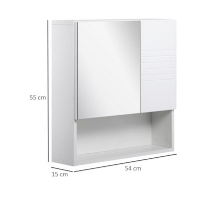 Kleankin Bathroom Mirror Cabinet Wall-Mounted Storage w/ Double Door Adjustable Shelf - White