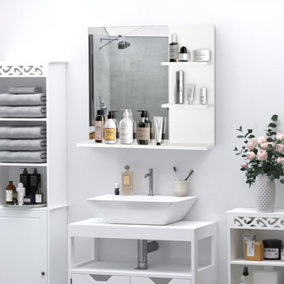 kleankin Bathroom Mirror Wall Mount Vanity Mirror with 3 Storage Shelves, White