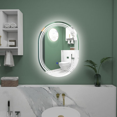 kleankin Bathroom Mirror with LED Lights, 3 Colours, Anti-fog, 70 x 50cm