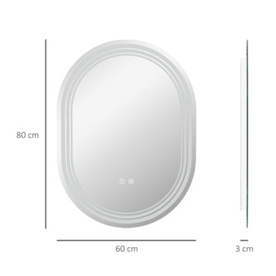 kleankin Bathroom Mirror with LED Lights, 3 Colours, Anti-fog, 80 x 60cm