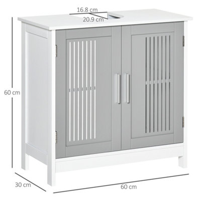 kleankin Bathroom Pedestal Under Sink Cabinet with Storage Shelf, 2 Doors, Grey