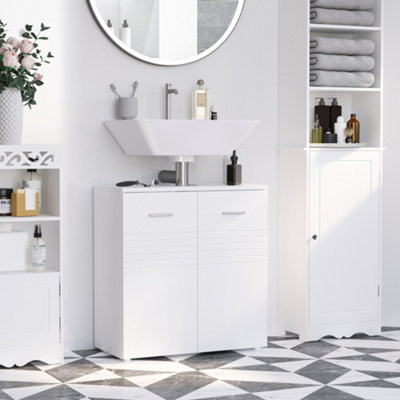 kleankin Bathroom Pedestal Under Sink Cabinet with Storage Shelf Double Door