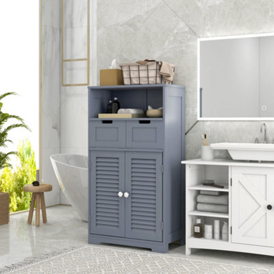kleankin Bathroom Storage Cabinet, Small Bathroom Cabinet with Louvred ...