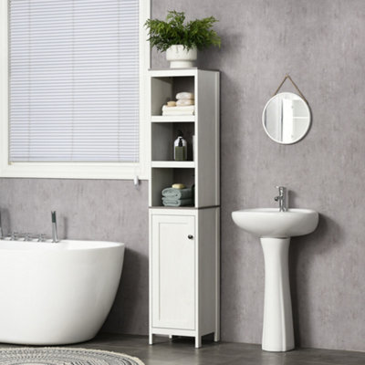 Bathroom Tall Corner Cabinet with Doors and Adjustable Shelves,Grey - Wood Finish