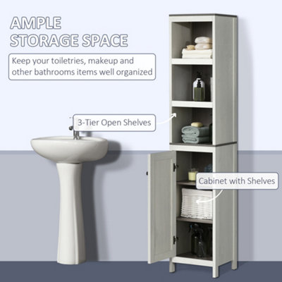 Kleankin Tall Bathroom Floor Cabinet, Storage Organizer With Door Freestanding Linen Tower With Adjustable Shelf And Drawer