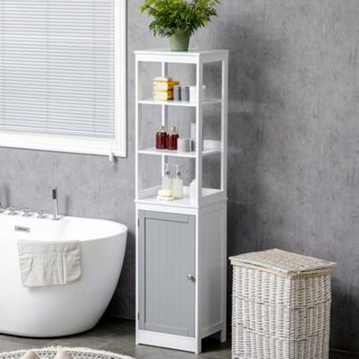 kleankin Bathroom Tall Storage Cabinet Organizer Tower w/ Door Shelves ...