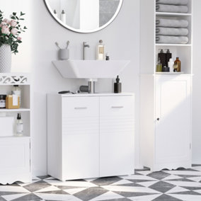 kleankin Bathroom Under Sink Vanity Unit Ceramic Basin  with Storage Shelf Double Door