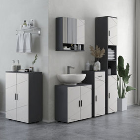 kleankin Bathroom Vanity Unit, Pedestal Sink Cabinet with Shelf, Light Grey