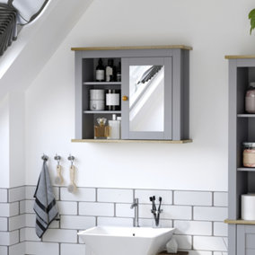 kleankin Bathroom Wall Mirror Cabinet, Cupboard with Door, Adjustable Shelf for Corridors Living Rooms, Grey