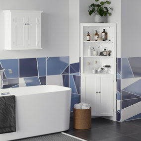 kleankin Corner Bathroom Cabinet, Double Doors and Adjustable Shelves, White