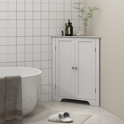 kleankin Corner Bathroom Cabinet, Recessed Doors and Adjustable Shelf ...