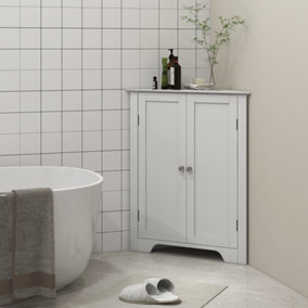 kleankin Corner Bathroom Cabinet, Recessed Doors and Adjustable Shelf, White