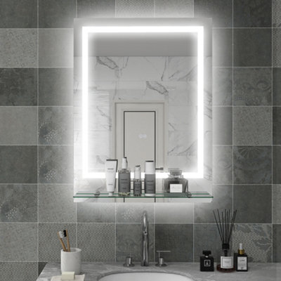 kleankin Dimmable Bathroom Mirror with Defogging Film and LED Lights, Clear