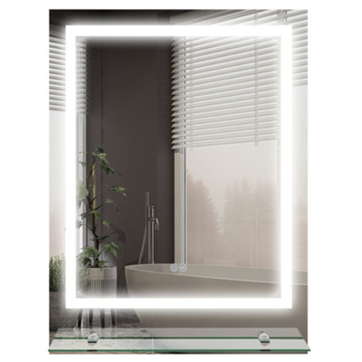 kleankin Dimmable Bathroom Mirror with Defogging Film and LED Lights, Clear