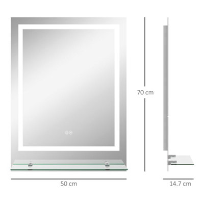 kleankin Dimmable Bathroom Mirror with Defogging Film and LED Lights, Clear