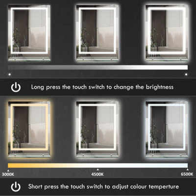 kleankin Dimmable Bathroom Mirror with Defogging Film and LED Lights, Clear