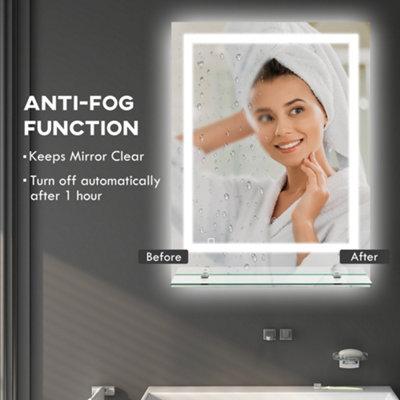 kleankin Dimmable Bathroom Mirror with Defogging Film and LED Lights, Clear