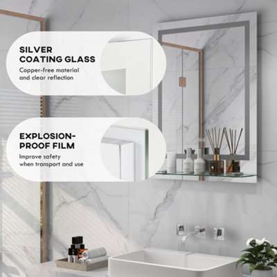 kleankin Dimmable Bathroom Mirror with Defogging Film and LED Lights, Clear
