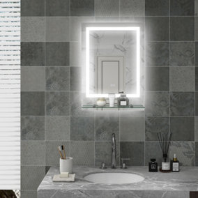 kleankin Dimmable Bathroom Mirror with LED Lights, 3 Colours, Defogging Film, 70 x 50 cm