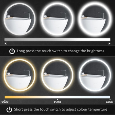 kleankin Dimmable Bathroom Mirror with LED Lights and Defogging Film, Silver