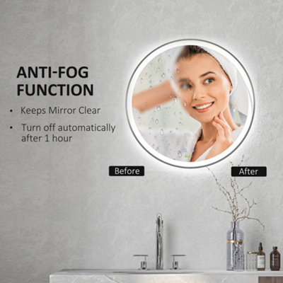 kleankin Dimmable Bathroom Mirror with LED Lights and Defogging Film, Silver
