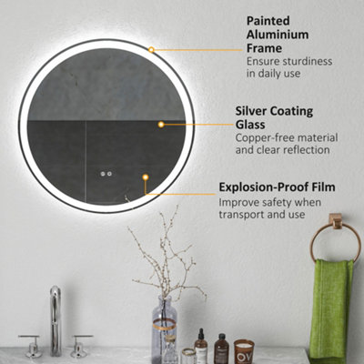 kleankin Dimmable Bathroom Mirror with LED Lights and Defogging Film, Silver