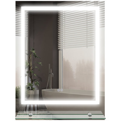 kleankin Dimmable Bathroom Mirror with LED Lights, Defogging Film, Clear