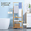 kleankin Foldable Natural Bamboo Towel Rack with 3 Towel Rails and 3 Shelves