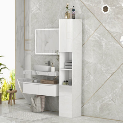 kleankin High Gloss Bathroom Floor Cabinet Storage Cupboard with Doors